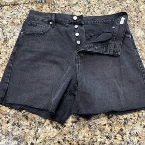Pacsun Jean Shorts Womens 30 Black High Rise Button Relaxed Fit Raw Hem Cotton